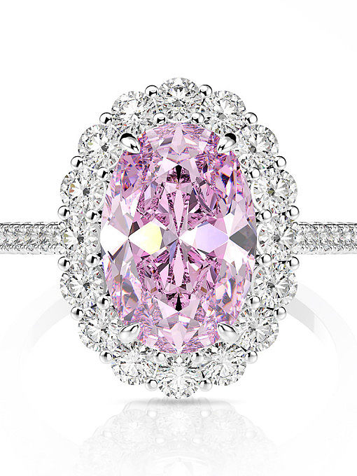 Anel de pulseira de luxo oval de prata esterlina 925 alto carbono diamante rosa