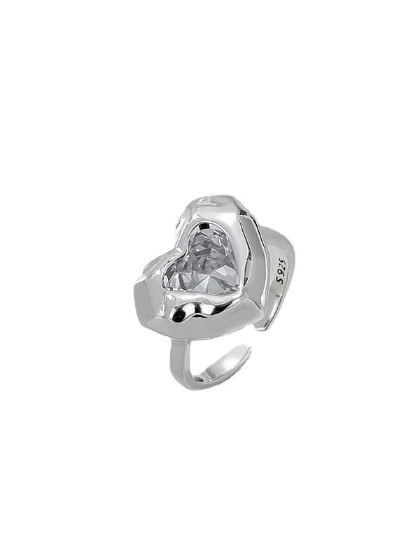 925 Sterling Silver Glass Stone Heart Vintage Band Ring