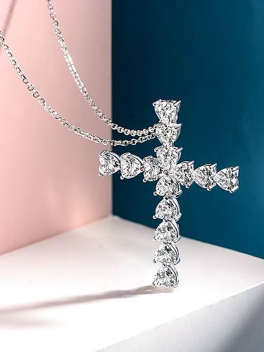 Luxus-Halskette aus 925er Sterlingsilber mit Diamantkreuz und hohem Kohlenstoffgehalt