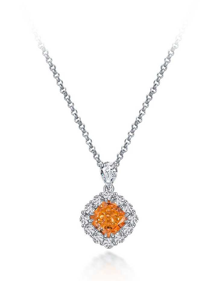 925 Sterling Silver High Carbon Diamond Orange Geometric Luxury Necklace