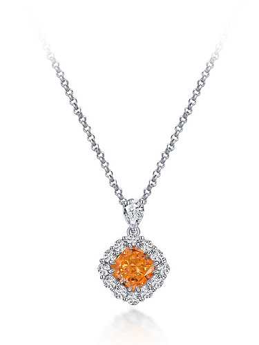 Colar de luxo geométrico de prata esterlina 925 alto carbono diamante laranja
