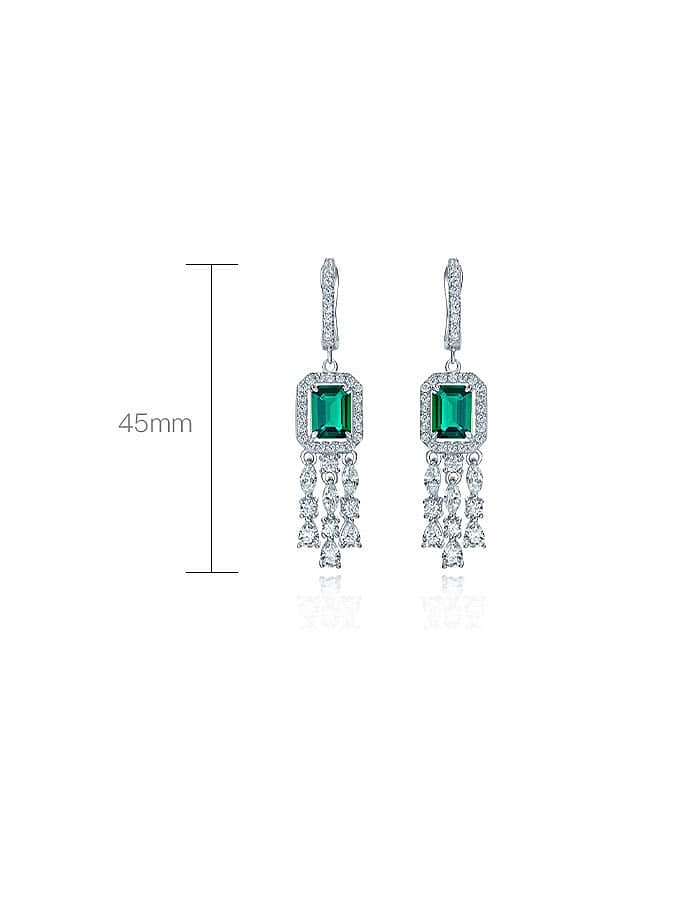 925 Sterling Silver High Carbon Diamond Green Tassel Luxury Drop Earring