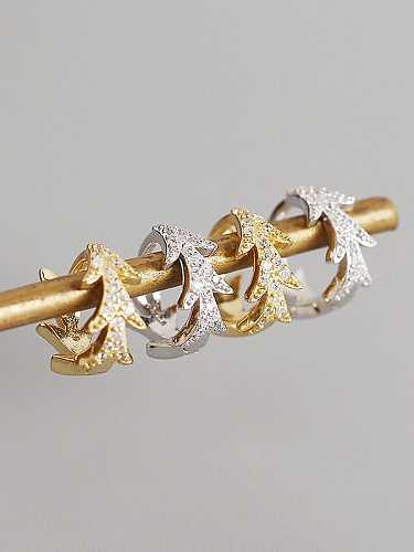 925 Sterling Silver Rhinestone White Leaf Trend Huggie Earring
