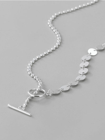 925 Sterling Silver Round Minimalist Ot Buckle Bright Face Necklace