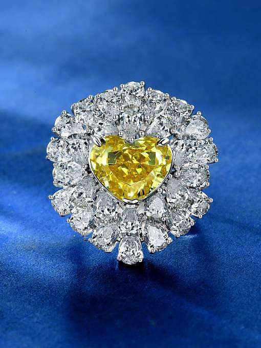 Anel de luxo coração diamante prata esterlina 925 alto carbono