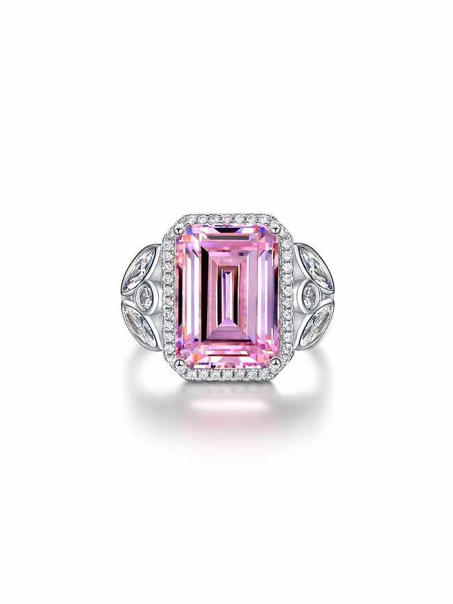 Anillo geométrico rosa de diamante de alto carbono de plata de ley 925