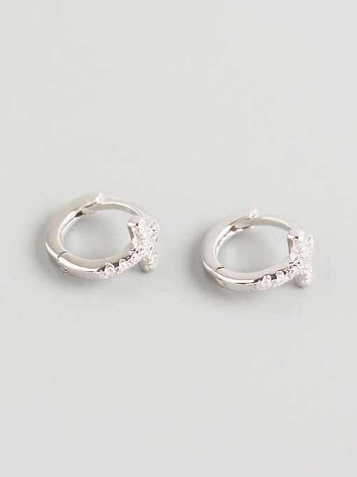 925 Sterling Silver Cubic Zirconia White Geometric Minimalist Huggie Earring
