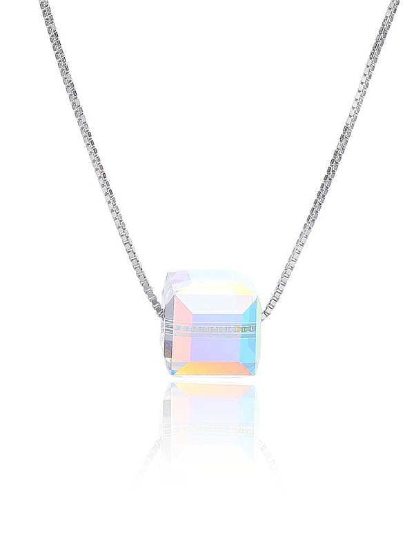 Colar minimalista geométrico de prata esterlina 925 cristal austríaco multicolorido