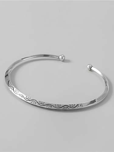 925 Sterling Silver Carved Geometric Vintage Cuff Bangle