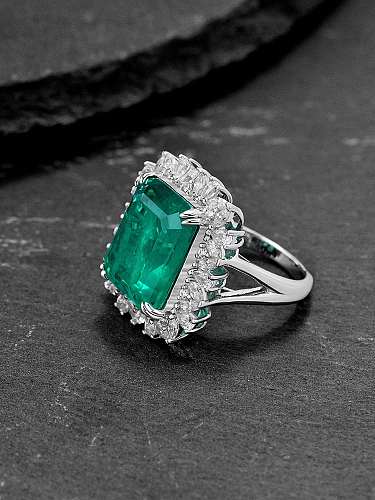 Anel de banda de luxo geométrico de prata esterlina 925 alto carbono diamante verde