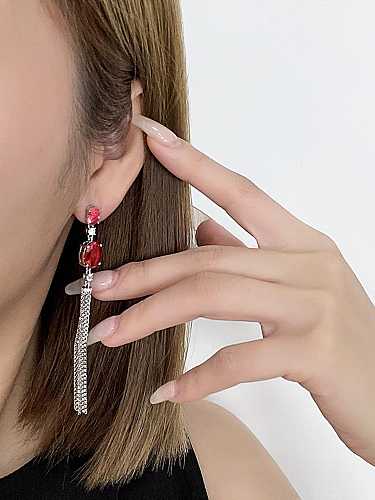 925 Sterling Silver High Carbon Diamond Red Tassel Luxury Earring