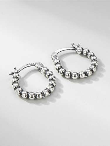 925 Sterling Silver Bead Geometric Vintage Huggie Earring