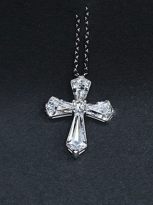 Luxus-Halskette aus 925er Sterlingsilber mit Diamantkreuz und hohem Kohlenstoffgehalt