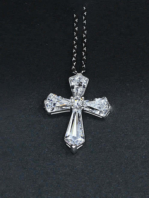 925 Sterling Silver High Carbon Diamond Cross Luxury Necklace