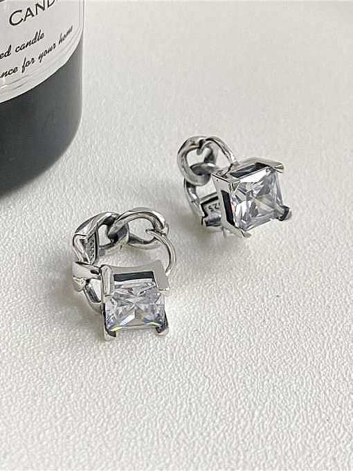 925 Sterling Silver Cubic Zirconia Square Vintage Huggie Earring