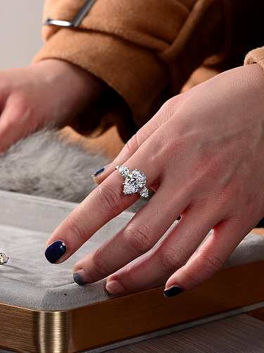 Anel de luxo prata esterlina 925 alto carbono diamante gota de água