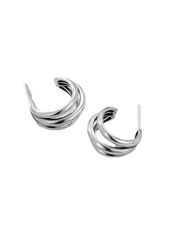 925 Sterling Silver Geometric Minimalist Semicircle Three Layers Earring