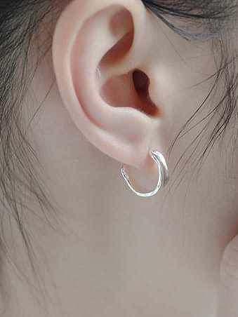 925 Sterling Silver Irregular Minimalist Waves C shape Stud Earring