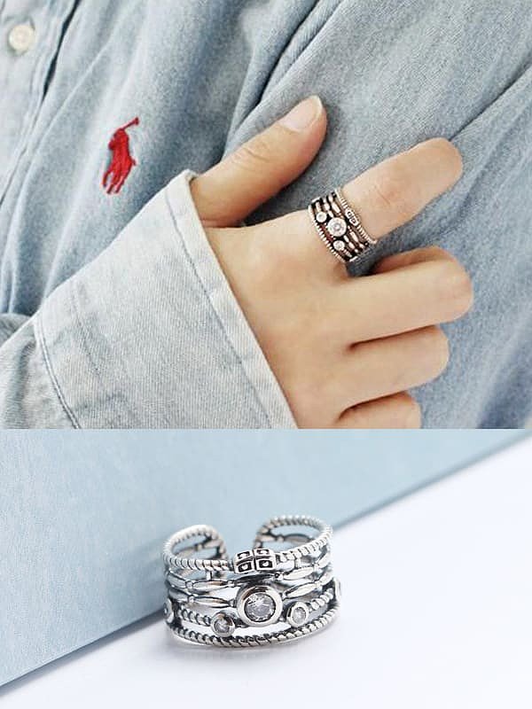 925 Sterling Silber Zirkonia Weiß Geometrischer Vintage Stapelbarer Ring