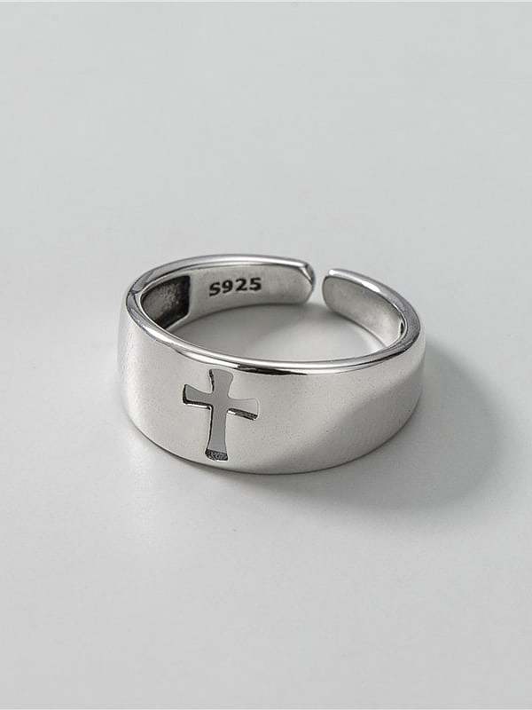 925 Sterling Silver Hollow Cross Vintage Band Ring