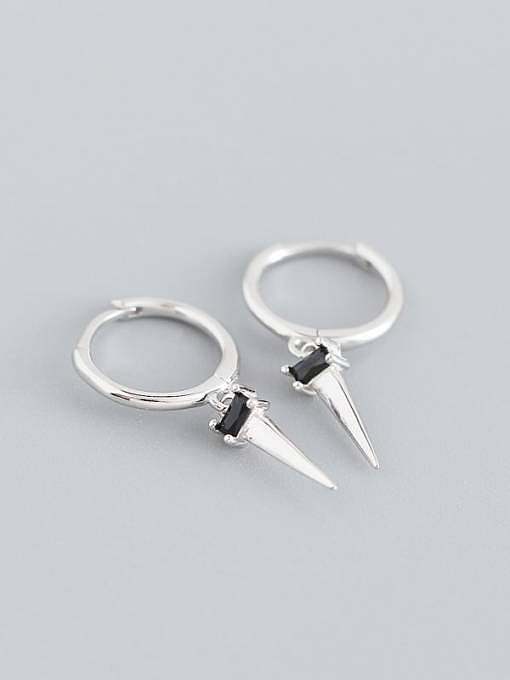 925 Sterling Silver Rhinestone White Geometric Trend Huggie Earring