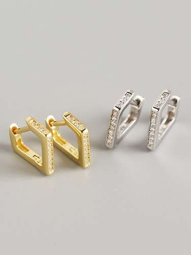 925 Sterling Silver Cubic Zirconia Square Trend Huggie Earring