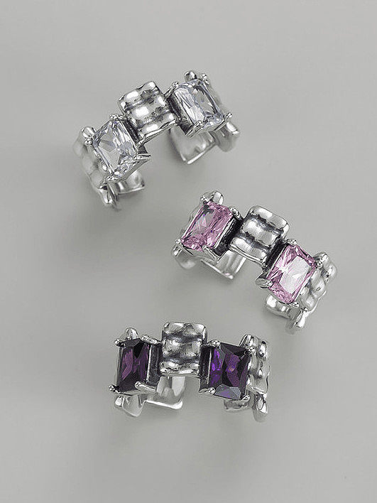 925 Sterling Silver Cubic Zirconia Geometric Vintage Band Ring