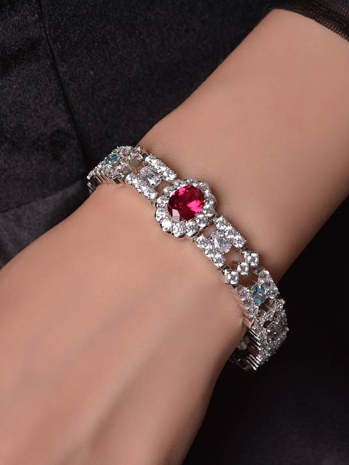 925 Sterling Silver High Carbon Diamond Red Geometric Dainty Bracelet