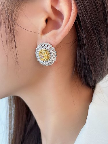 925 Sterling Silber Diamant Blume Luxus Ohrstecker mit hohem Kohlenstoffgehalt