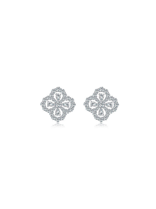 925 الفضة الاسترليني حلق الماس عالية الكربون زهرة لذيذ