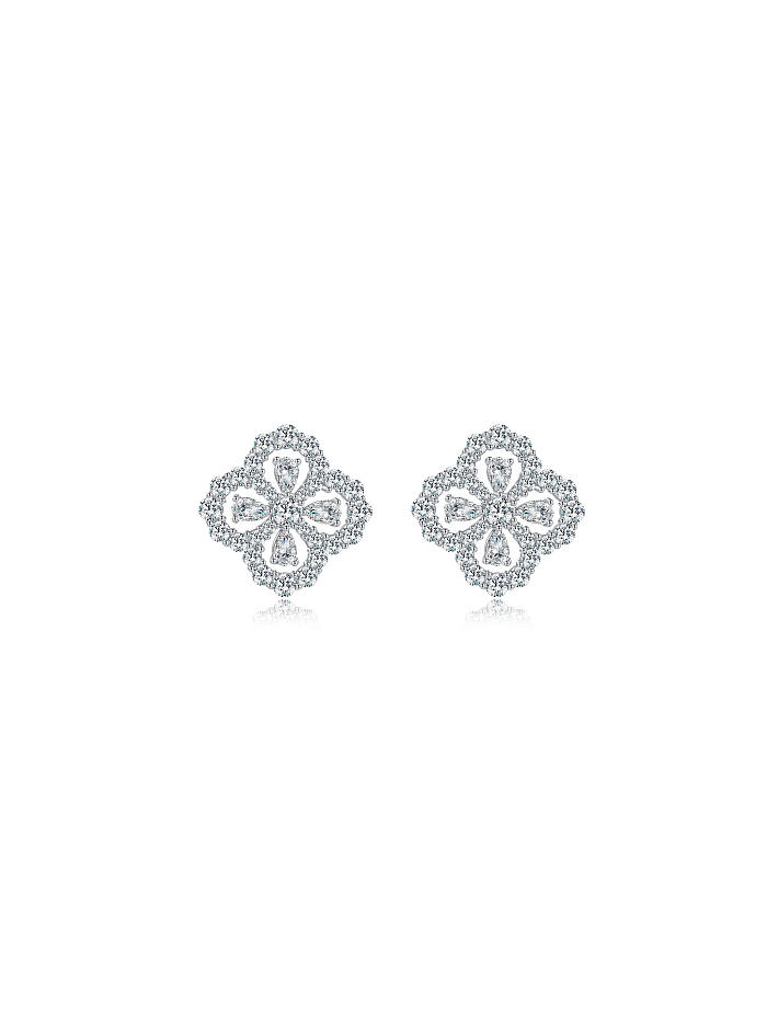 925 الفضة الاسترليني حلق الماس عالية الكربون زهرة لذيذ