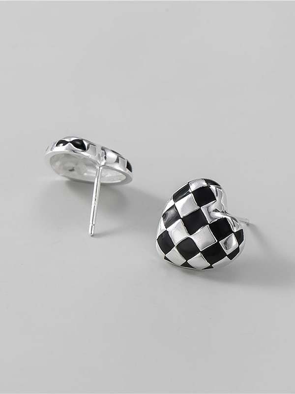 925 Sterling Silver Enamel Heart Minimalist Stud Earring