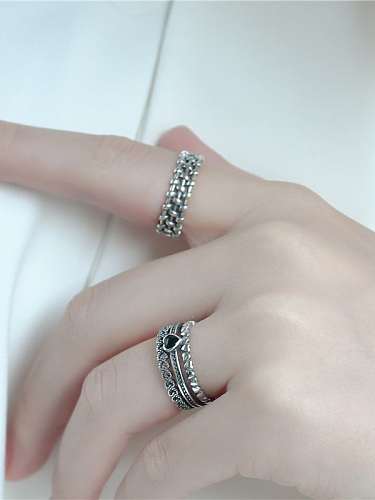 925 Sterling Silver Cubic Zirconia Vintage Retro Love Three Layer Stackable Ring