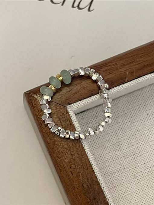 925 Sterling Silver Natural Stone Geometric Dainty Bead Ring