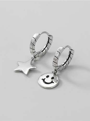 925 Sterling Silver Asymmetric Smiley Star Vintage Huggie Earring