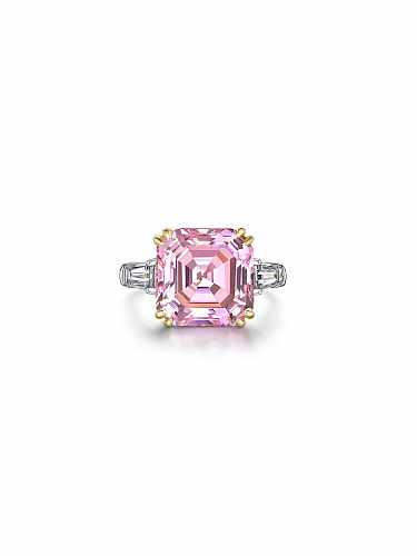 Bague délicate géométrique rose diamant à haute teneur en carbone en argent sterling 925