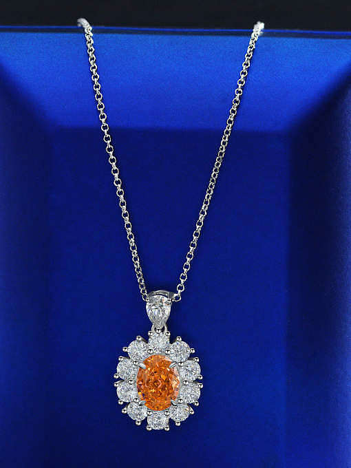Geometrische Luxus-Halskette aus 925er Sterlingsilber mit hohem Kohlenstoffgehalt und Diamantrosa