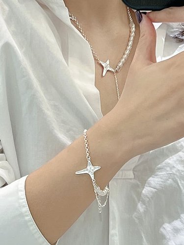 Conjunto de pulsera y collar de perlas de agua dulce de plata esterlina 925 Trend Star