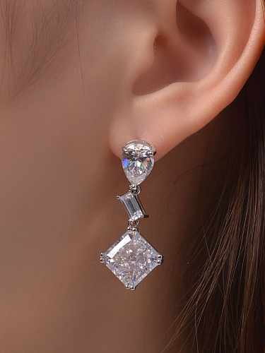 Brinco gota geométrica de luxo diamante prata esterlina 925 alto carbono