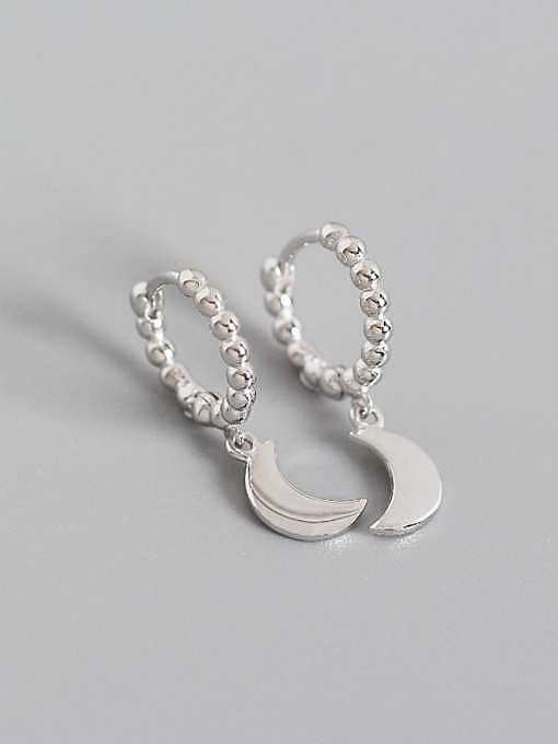 925 Sterling Silver Bead Moon Artisan Huggie Earring