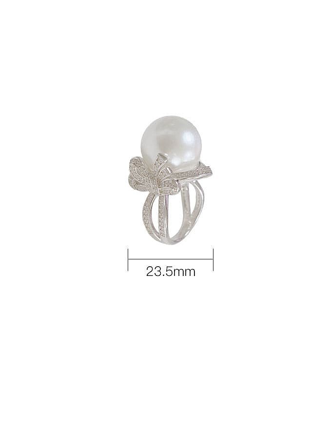 925 Sterling Silver Freshwater Pearl Geometric Dainty Ring