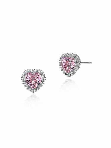 Pendiente de plata de ley 925 con alto contenido de carbono y corazón rosa con diamantes