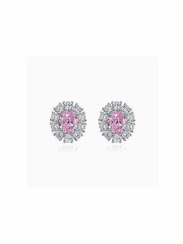 Boucles d'oreilles délicates fleur rose en argent sterling 925 avec diamants à haute teneur en carbone