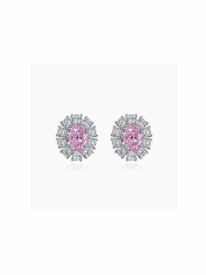 925 Sterling Silver High Carbon Diamond Pink Flower Dainty Stud Earring