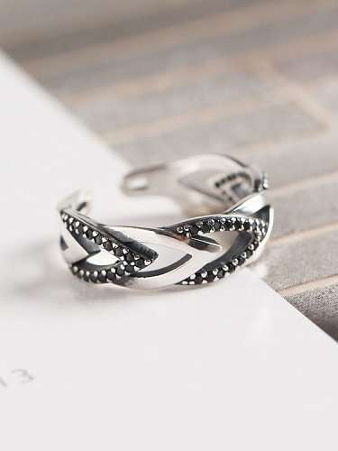 925 Sterling Silber Zirkonia Schwarz Geometrischer Trend Band Ring