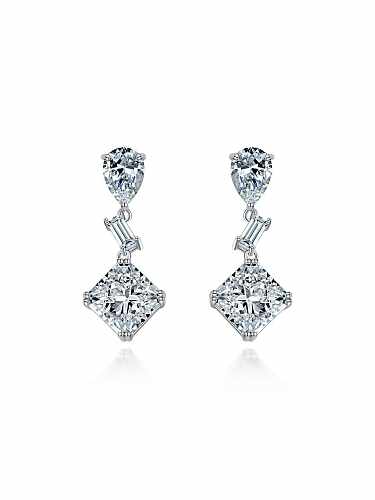 Boucles d'oreilles goutte de luxe géométrique en argent sterling 925 avec diamants à haute teneur en carbone