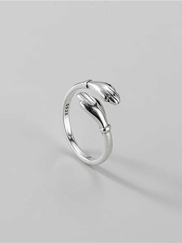 925 Sterling Silver Hand Of Gold Minimalist Band Ring