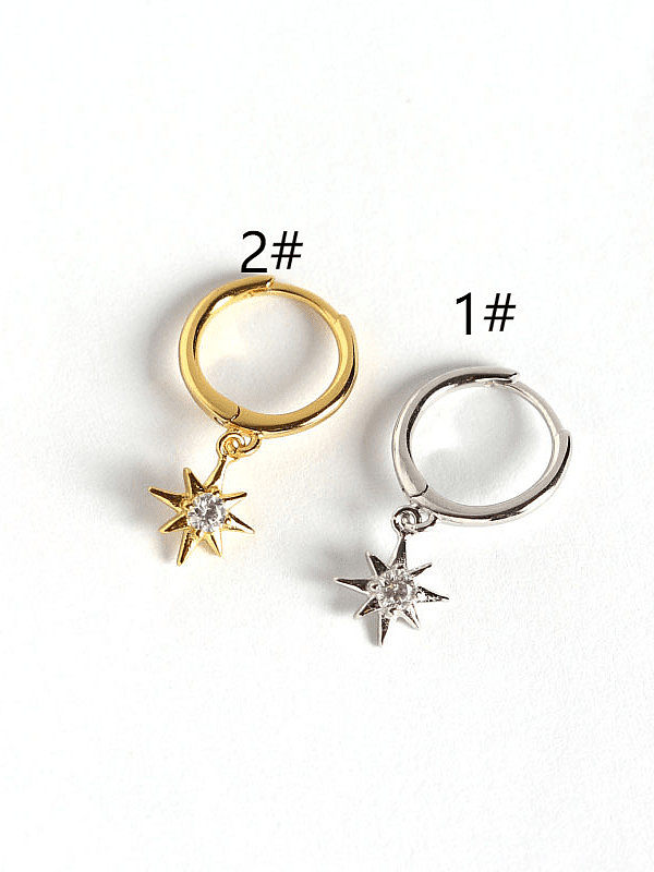 925 Sterling Silver Rhinestone White Star Minimalist Huggie Earring