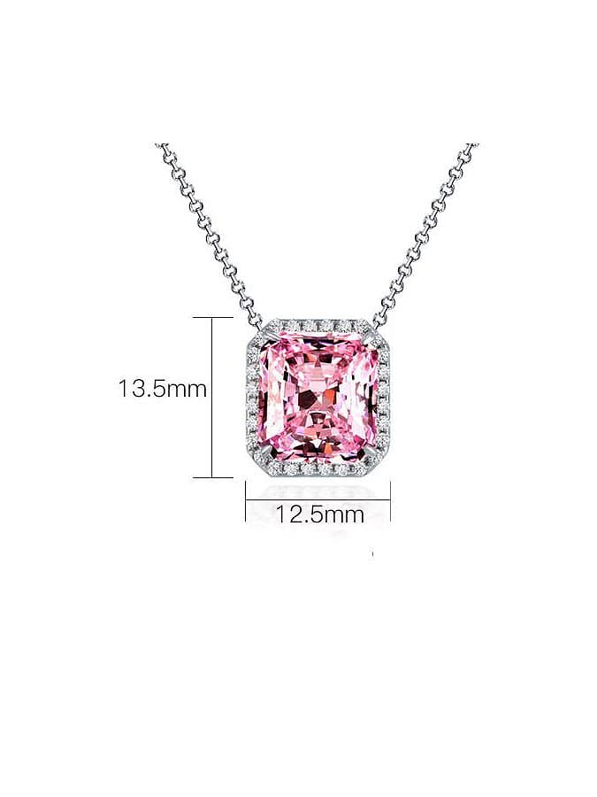 Collar de lujo geométrico rosa con diamante de alto carbono de plata de ley 925