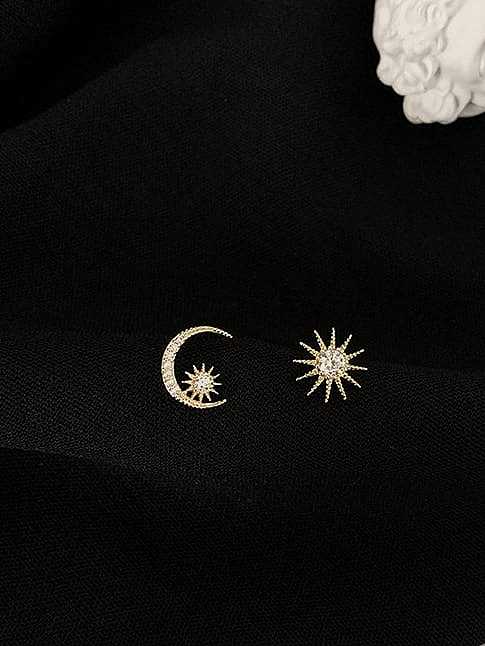 925 Sterling Silver Cubic Zirconia Star Moon Dainty Stud Earring
